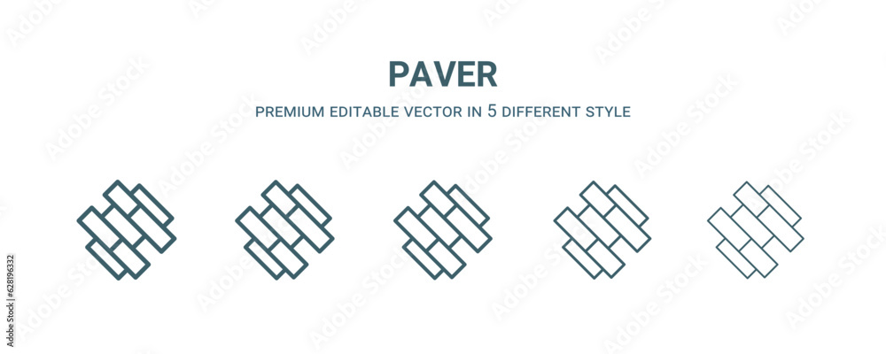 paver icon in 5 different style.Thin, light, regular, bold, black paver icon isolated on white background. Editable vector paver icon in 5 different style.Thin, light, regular, bold, black paver icon isolated on white background. Editable vector