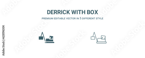 derrick with box icon. Thin line derrick with box icon from construction collection. Outline vector isolated on white background. Editable derrick with box symbol can be used web and mobile