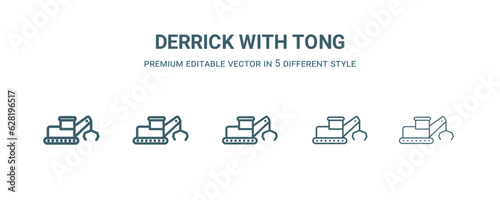 derrick with tong icon in 5 different style.Thin, light, regular, bold, black derrick with tong icon isolated on white background. Editable vector