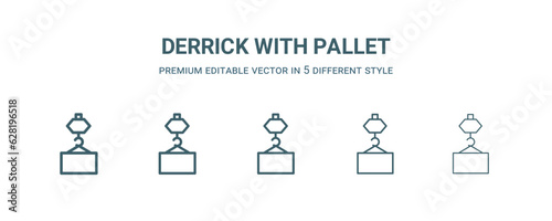 derrick with pallet icon in 5 different style.Thin, light, regular, bold, black derrick with pallet icon isolated on white background. Editable vector