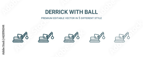 derrick with ball icon in 5 different style.Thin, light, regular, bold, black derrick with ball icon isolated on white background. Editable vector