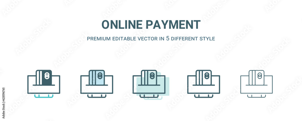 online payment icon in 5 different style. Outline, filled, two color, thin online payment icon isolated on white background. Editable vector can be used web and mobile online payment icon in 5 different style. Outline, filled, two color, thin online payment icon isolated on white background. Editable vector can be used web and mobile