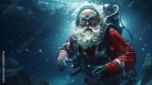 Canvas Print Santa's Underwater Adventure: Scuba Diving and Unveiling the Enchanted Marine Wo