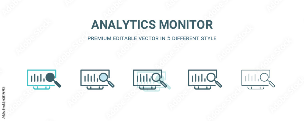Fototapeta premium analytics monitor icon in 5 different style. Outline, filled, two color, thin analytics monitor icon isolated on white background. Editable vector can be used web and mobile