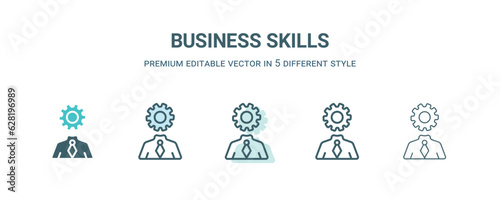 business skills icon in 5 different style. Outline, filled, two color, thin business skills icon isolated on white background. Editable vector can be used web and mobile