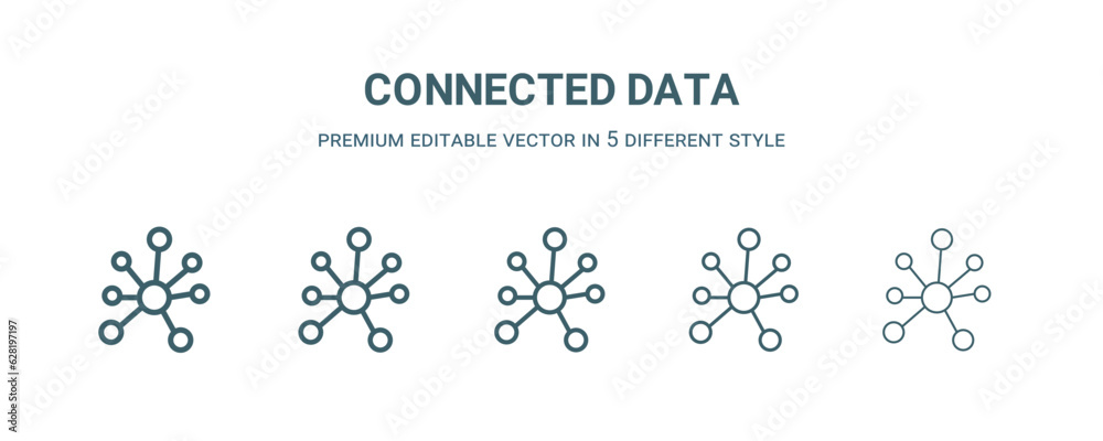 connected data icon in 5 different style. Thin, light, regular, bold, black connected data icon isolated on white background. Editable vector
