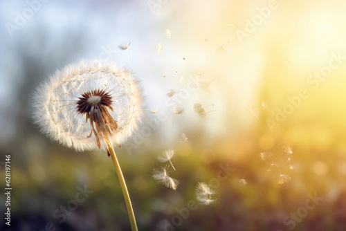 Close-up of a dandelion in the wind