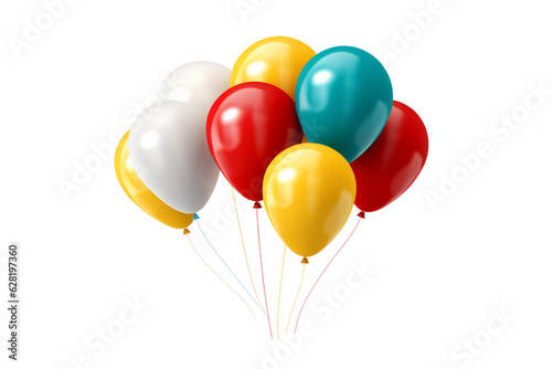 Yellow white blue red balloons isolated on transparent background   generative ai