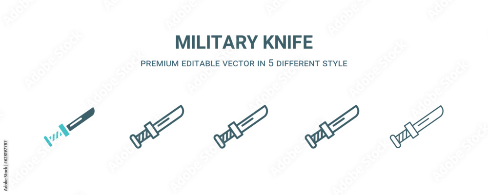 military knife icon in 5 different style. Outline, filled, two color, thin military knife icon isolated on white background. Editable vector can be used web and mobile military knife icon in 5 different style. Outline, filled, two color, thin military knife icon isolated on white background. Editable vector can be used web and mobile