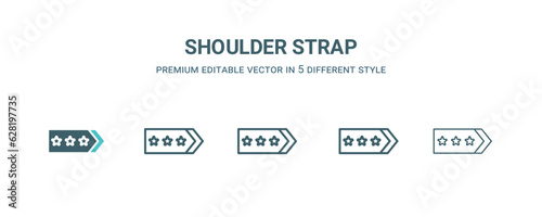shoulder strap icon in 5 different style. Outline, filled, two color, thin shoulder strap icon isolated on white background. Editable vector can be used web and mobile
