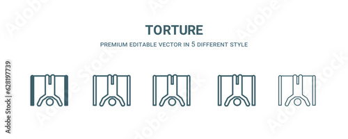 torture icon in 5 different style. Outline, filled, two color, thin torture icon isolated on white background. Editable vector can be used web and mobile