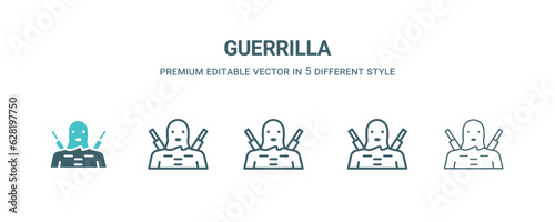 guerrilla icon in 5 different style. Outline, filled, two color, thin guerrilla icon isolated on white background. Editable vector can be used web and mobile