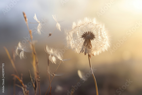 Close-up of a dandelion in the wind