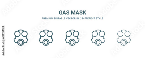 gas mask icon in 5 different style. Thin, light, regular, bold, black gas mask icon isolated on white background.