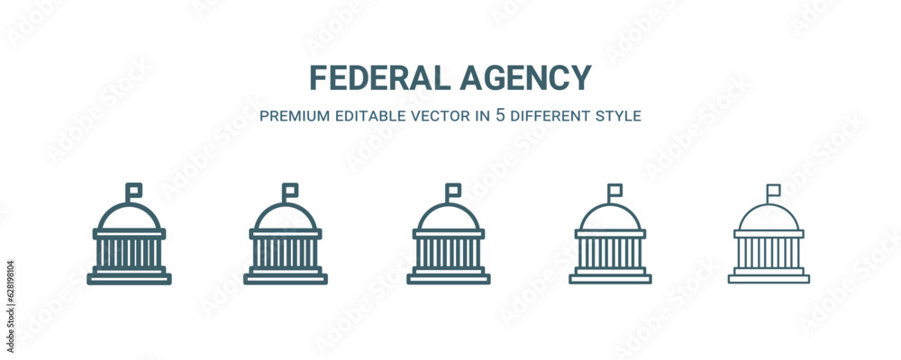 federal agency icon in 5 different style. Thin, light, regular, bold, black federal agency icon isolated on white background.