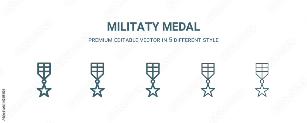 militaty medal icon in 5 different style. Thin, light, regular, bold, black militaty medal icon isolated on white background. militaty medal icon in 5 different style. Thin, light, regular, bold, black militaty medal icon isolated on white background.