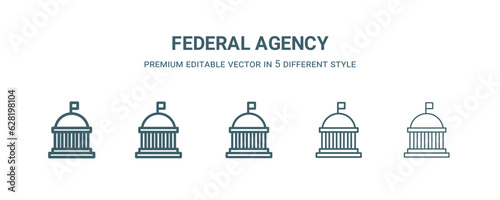 federal agency icon in 5 different style. Thin, light, regular, bold, black federal agency icon isolated on white background.