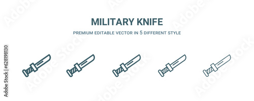 military knife icon in 5 different style. Thin, light, regular, bold, black military knife icon isolated on white background.
