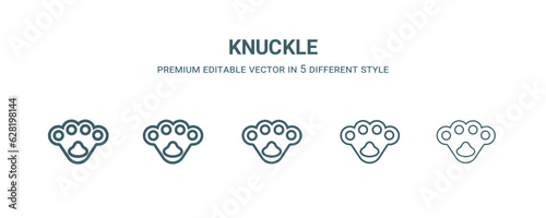 knuckle icon in 5 different style. Thin, light, regular, bold, black knuckle icon isolated on white background.