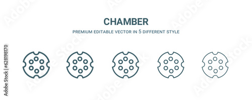 chamber icon in 5 different style. Thin, light, regular, bold, black chamber icon isolated on white background.