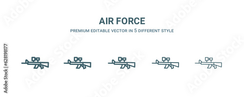air force icon in 5 different style. Thin, light, regular, bold, black air force icon isolated on white background.