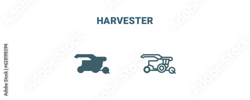 harvester icon. Line and filled harvester icon from agriculture and farm collection. Outline vector isolated on white background. Editable harvester symbol