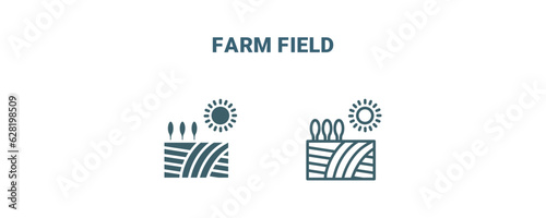 farm field icon. Line and filled farm field icon from agriculture and farm collection. Outline vector isolated on white background. Editable farm field symbol