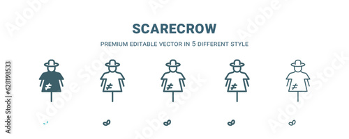 scarecrow icon in 5 different style. Outline  filled  two color  thin scarecrow icon isolated on white background. Editable vector can be used web and mobile