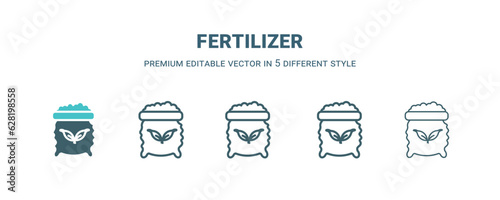 fertilizer icon in 5 different style. Outline, filled, two color, thin fertilizer icon isolated on white background. Editable vector can be used web and mobile