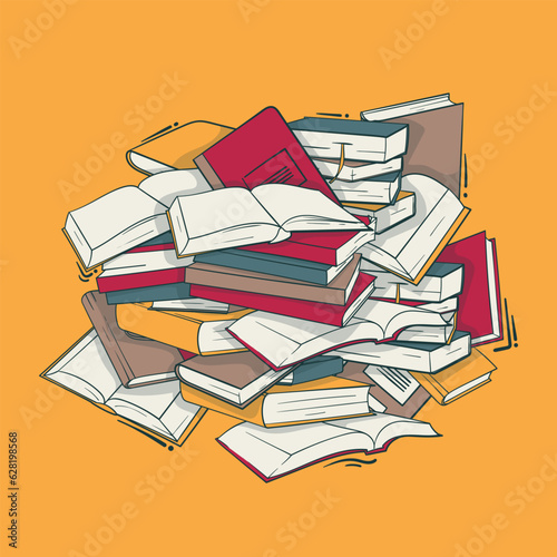 Stack of books in doodle art design for literacy or book day template