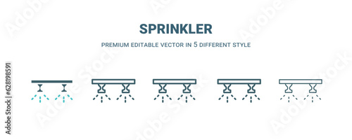 sprinkler icon in 5 different style. Outline, filled, two color, thin sprinkler icon isolated on white background. Editable vector can be used web and mobile