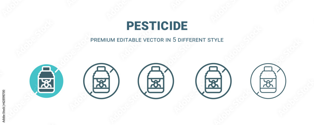 pesticide icon in 5 different style. Outline, filled, two color, thin pesticide icon isolated on white background. Editable vector can be used web and mobile