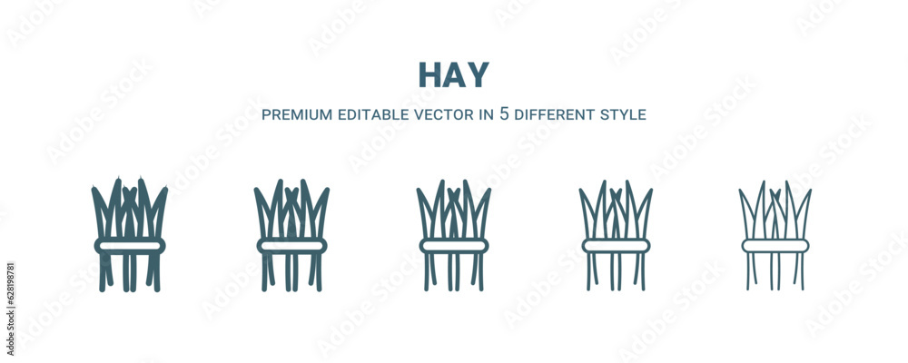 hay icon in 5 different style. Thin, light, regular, bold, black hay icon isolated on white background.