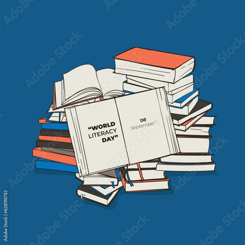 Stack of book vector illustration in hand drawn design for world literacy day template