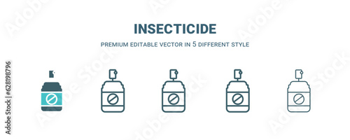 insecticide icon in 5 different style. Outline, filled, two color, thin insecticide icon isolated on white background. Editable vector can be used web and mobile