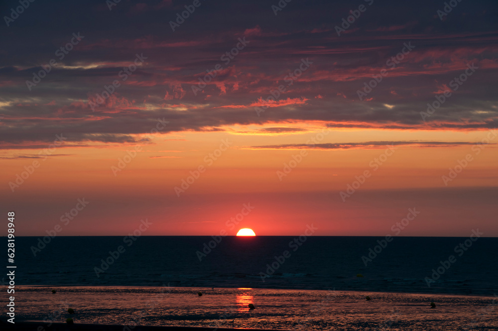 Sunset over the sea at Cabourg Normandy France