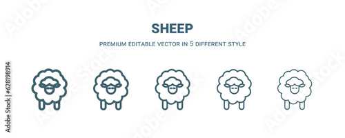 sheep icon in 5 different style. Thin, light, regular, bold, black sheep icon isolated on white background.