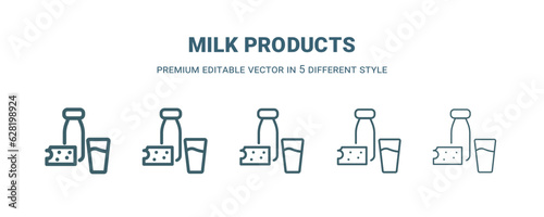 milk products icon in 5 different style. Thin, light, regular, bold, black milk products icon isolated on white background.