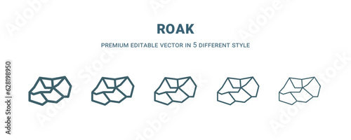 roak icon in 5 different style. Thin, light, regular, bold, black roak icon isolated on white background.