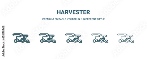 harvester icon in 5 different style. Thin, light, regular, bold, black harvester icon isolated on white background.