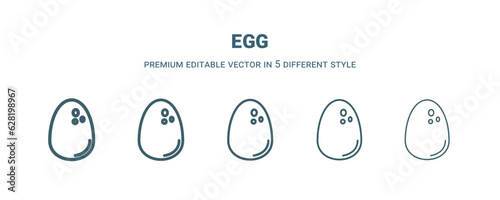 egg icon in 5 different style. Thin, light, regular, bold, black egg icon isolated on white background.