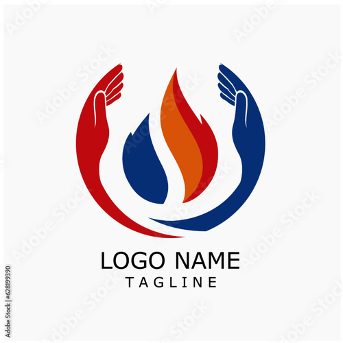 Water Fire Flame Gas Oil and hand logo.