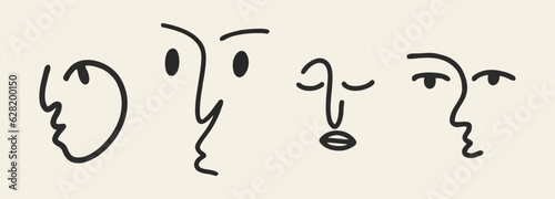 Set of abstract faces linear. Portrait in a minimalist style. Outline drawing an abstract face. One line draws abstract faces.