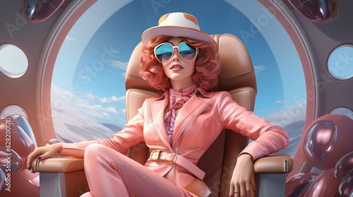 Fototapeta Naklejka Na Ścianę i Meble -  Futuristic flamboyant spaceship traveler onboard spaceship. Made with Generative AI.