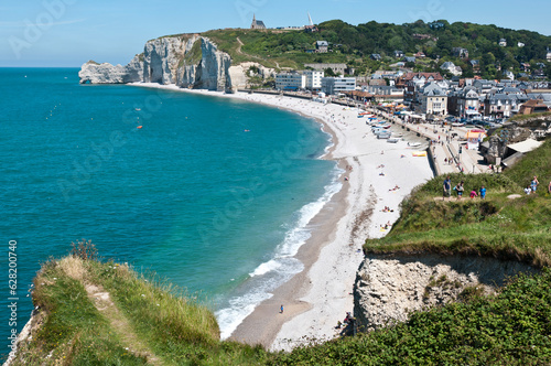 Beach and cliffs at Étretat Seine Maritime, Normandy, France photo