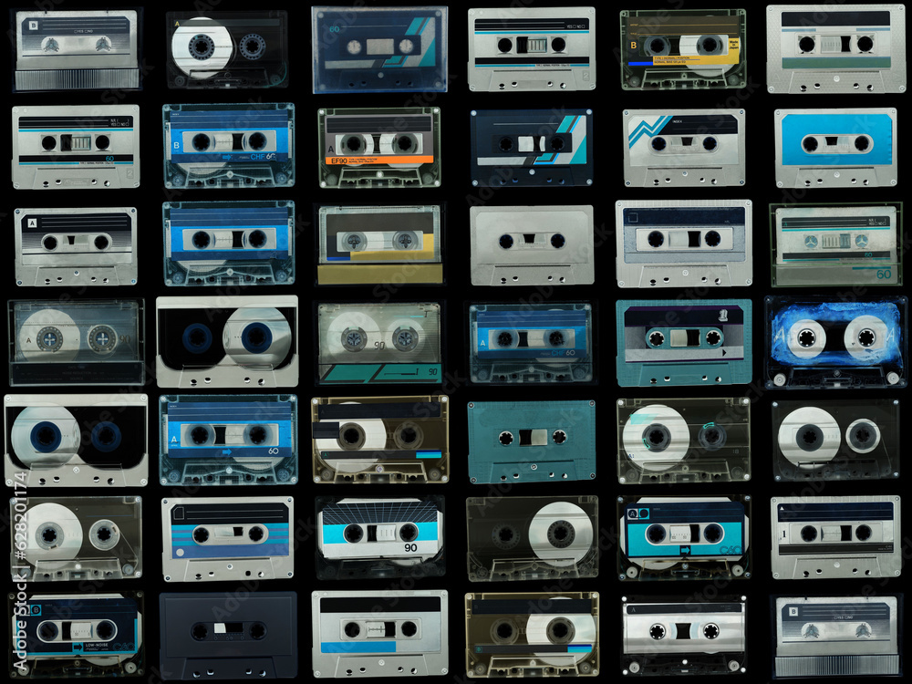 Obraz premium Collage of various vintage audio cassettes tapes