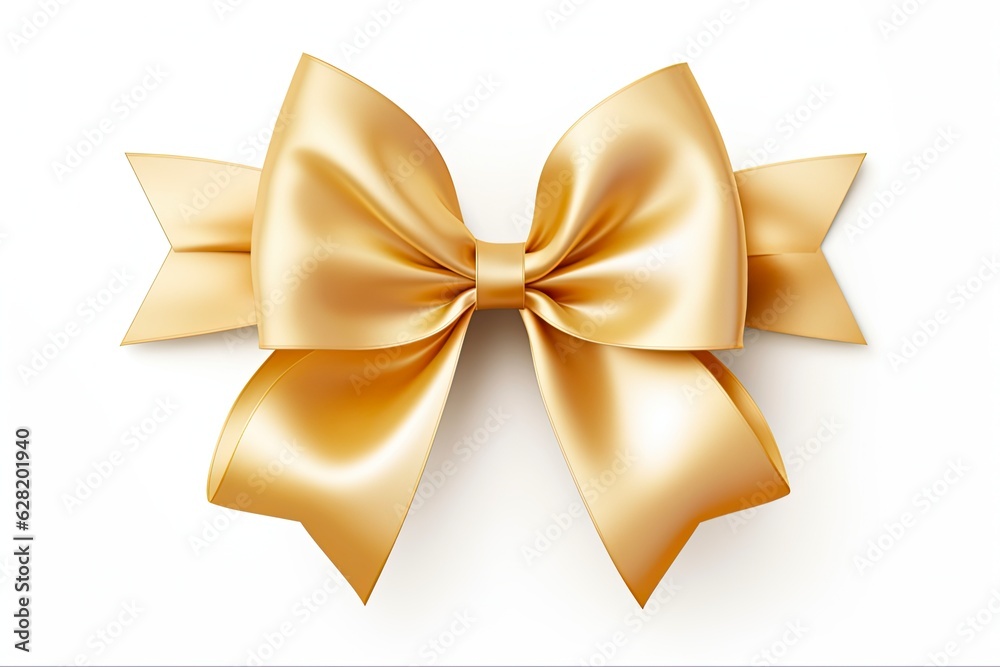 Christmas Gift Wrapping Gold Ribbon with White Satin Bow. Perfect Holiday Present or Celebration Decoration in Luxurious Gold Tones: Generative AI