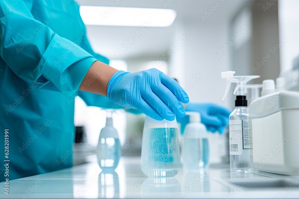 Healthcare Compliance and Covid Rules: Doctor Adhering to Hygiene Standards and Cleaning Protocols in Hospital Workspace: Generative AI Healthcare Compliance and Covid Rules: Doctor Adhering to Hygiene Standards and Cleaning Protocols in Hospital Workspace: Generative AI