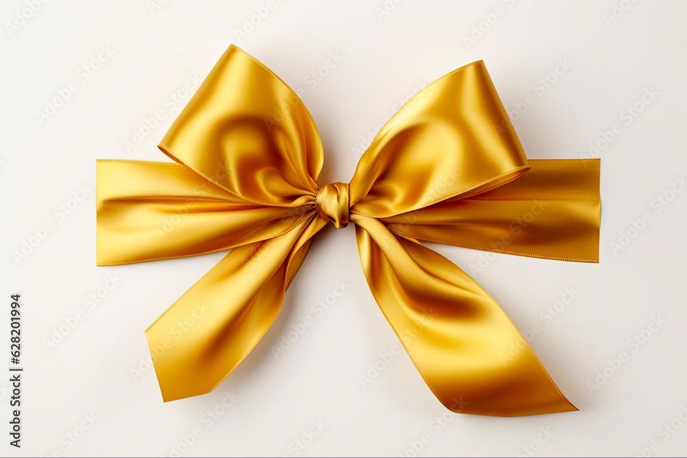 Golden Satin Ribbon with Bow. Elegant Decoration for Christmas Present or Holiday Gift Wrapping: Generative AI