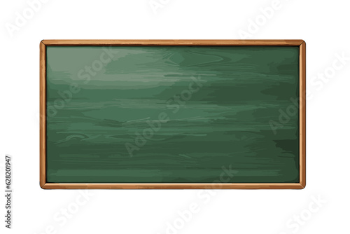 Realistic green chalkboard with wooden frame isolated on white background. Empty green blackboard